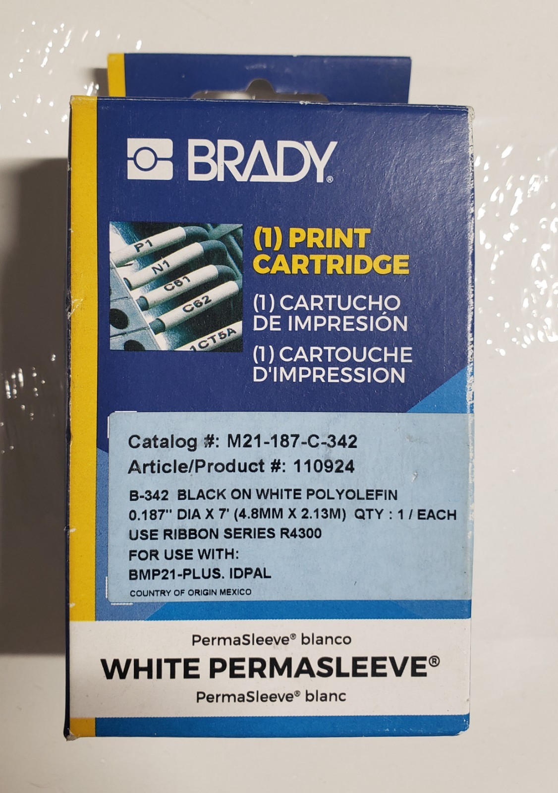 Brady M21-187-C-342 Wire Marking Sleeve PermaSleeve, 0.335", 7'