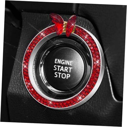 2PCS Bling Car Engine Start Stop Decoration Ring, Push to Start Button Red+Red