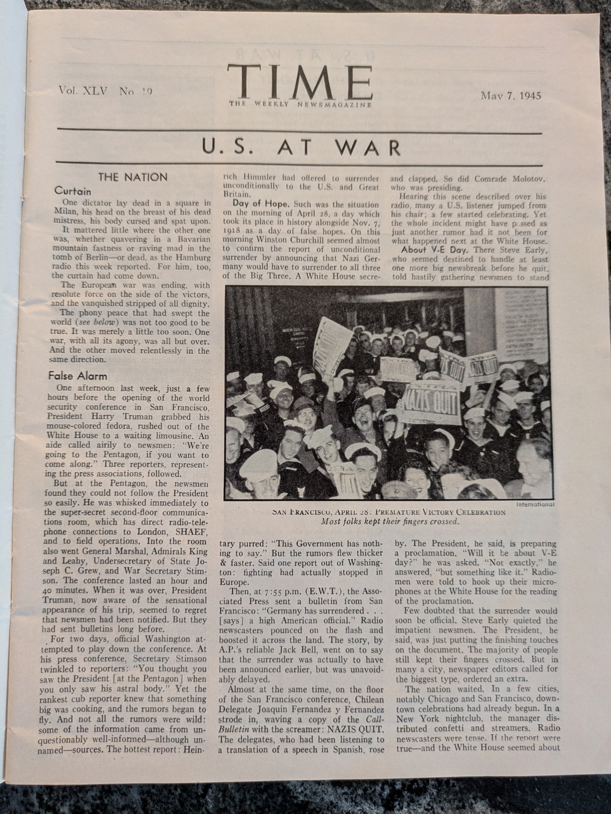 Time Magazine May 7, 1945 Adolf Hitler Red X Collectible Newsmagazine