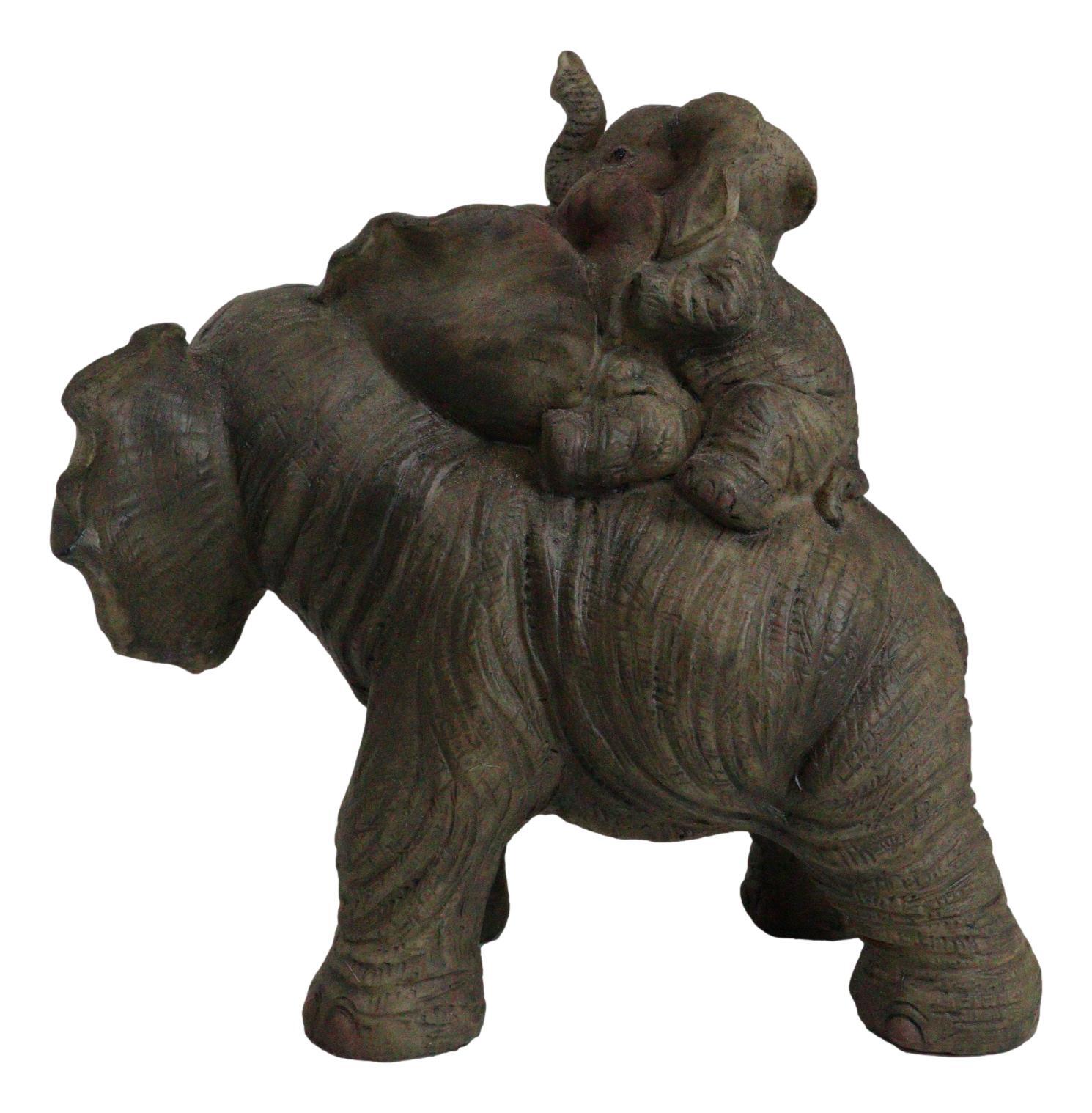 Small Wildlife Elephant Father And 2 Calves On Piggyback Playing Statue 5.25"H