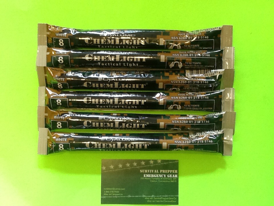6 Cyalume White 8 HR Tactical Lightsticks Survival Prepper Emergency EX08/24