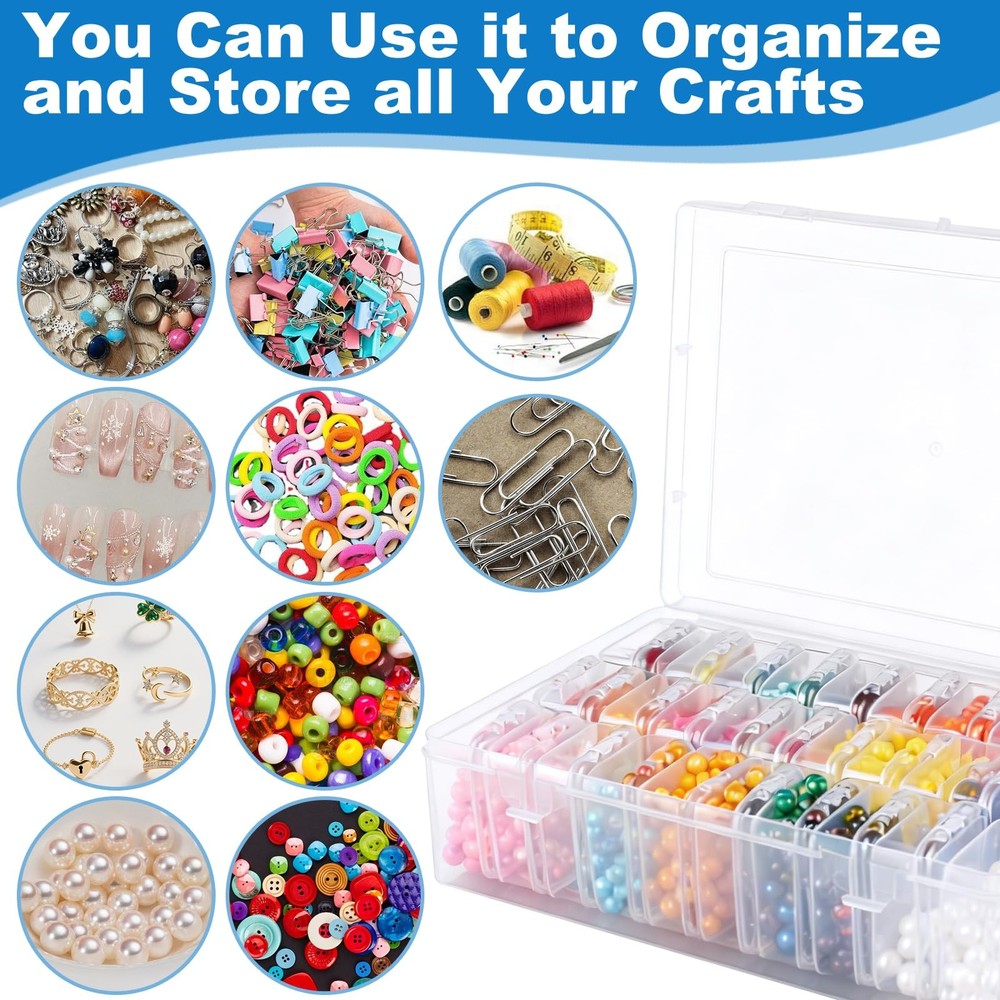 Bead Organizer Box, 60 Pcs Small Clear Plastic Storage Containers with Hinged...