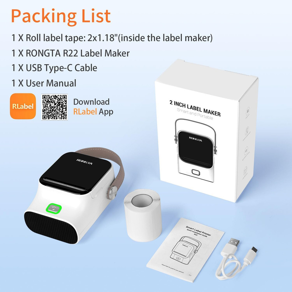 Bluetooth Label Maker Machine with Tape, Thermal Label Printer for Office, Small