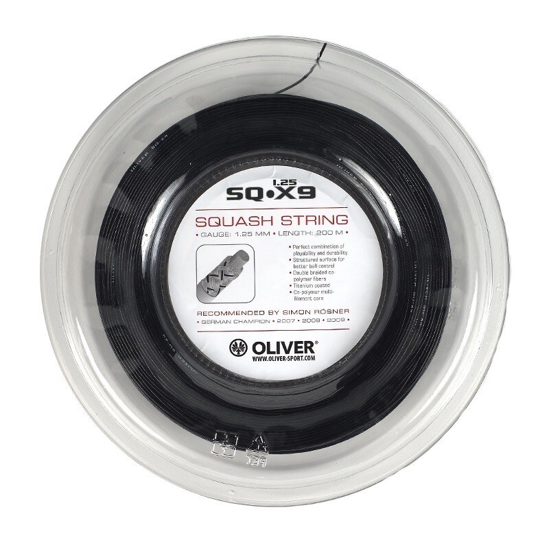 Oliver Squash string SQ-X9, 1,25 reel 200m, black, professionell string