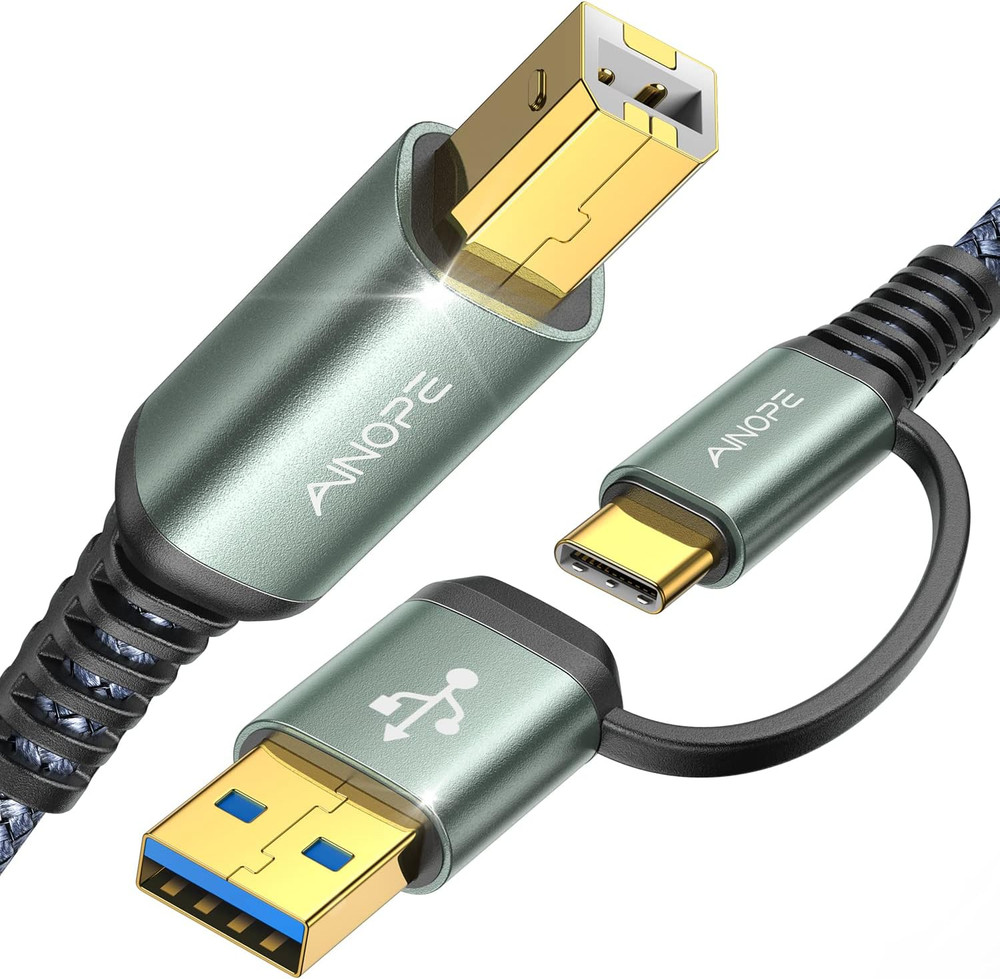 USB Printer Cable 6.6FT [Plug & Play] USB-A & USB-C to USB-B 2.0