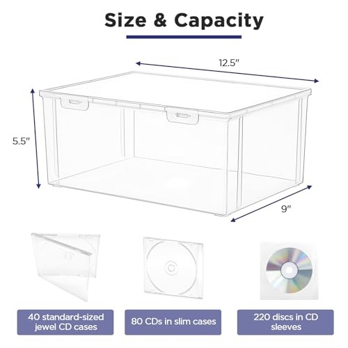 Plastic CD Storage Box, Store 40+ CDs, Clear DVD Storage Case
