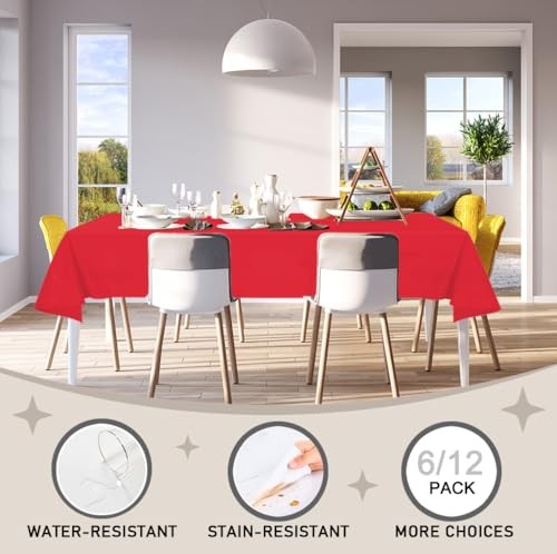 Plastic Table Cloth Disposable, 6 Pack Rectangle 6 Pack 54"×108" Rectangle Red