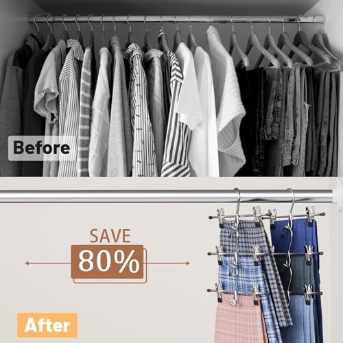 Pants Hangers Space Saving,Stackable Skirt Hangers with Clips, Hanging 8pack