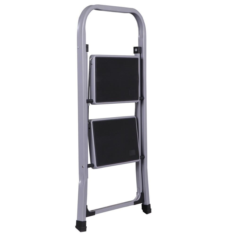 2 Steps Ladder Lightweight Folding Step Stool Convenient Handgrip Sturdy, Gray