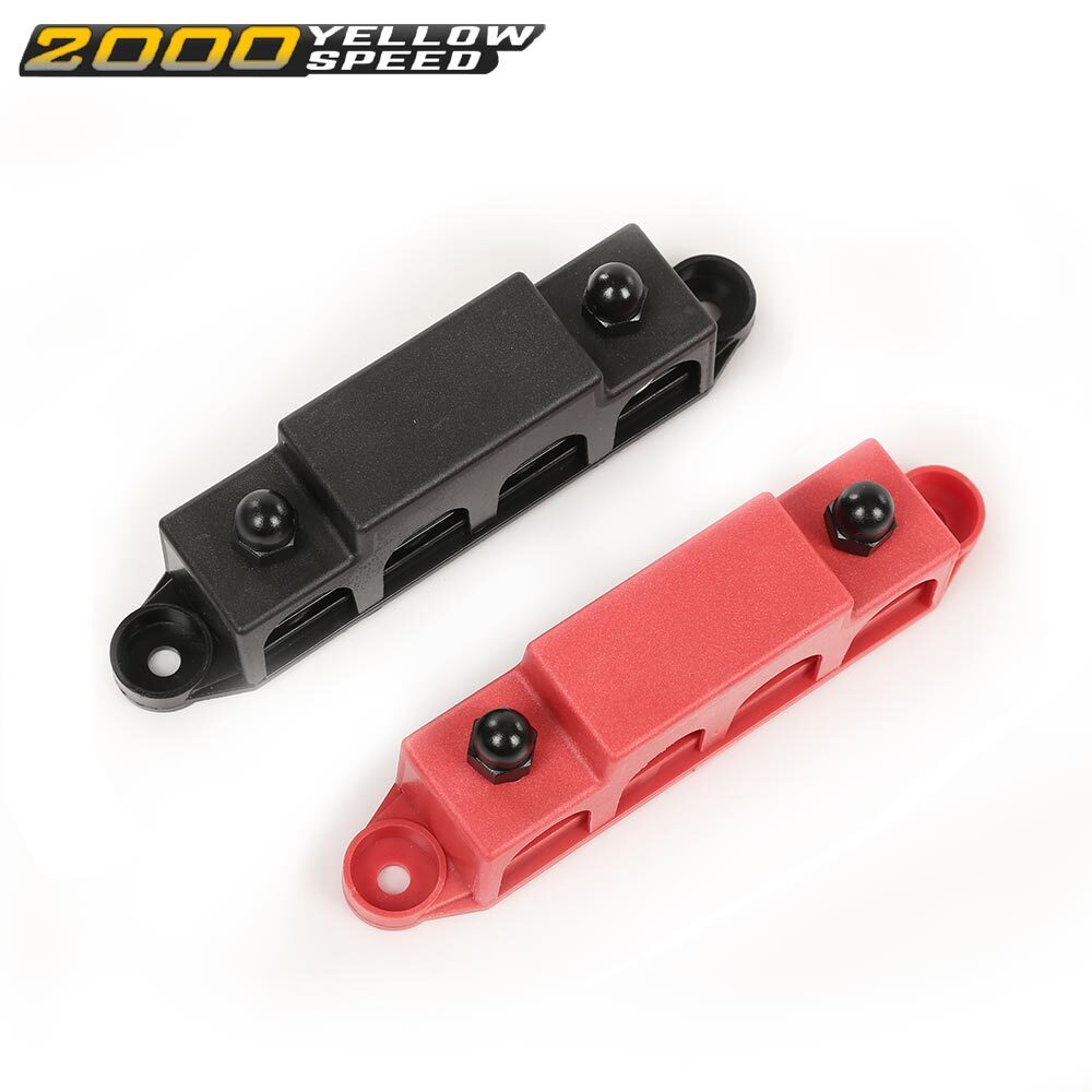 5/16" 12V 250A 4 Post Busbar Bus Bar Power Distribution Block With Cover 2Pc