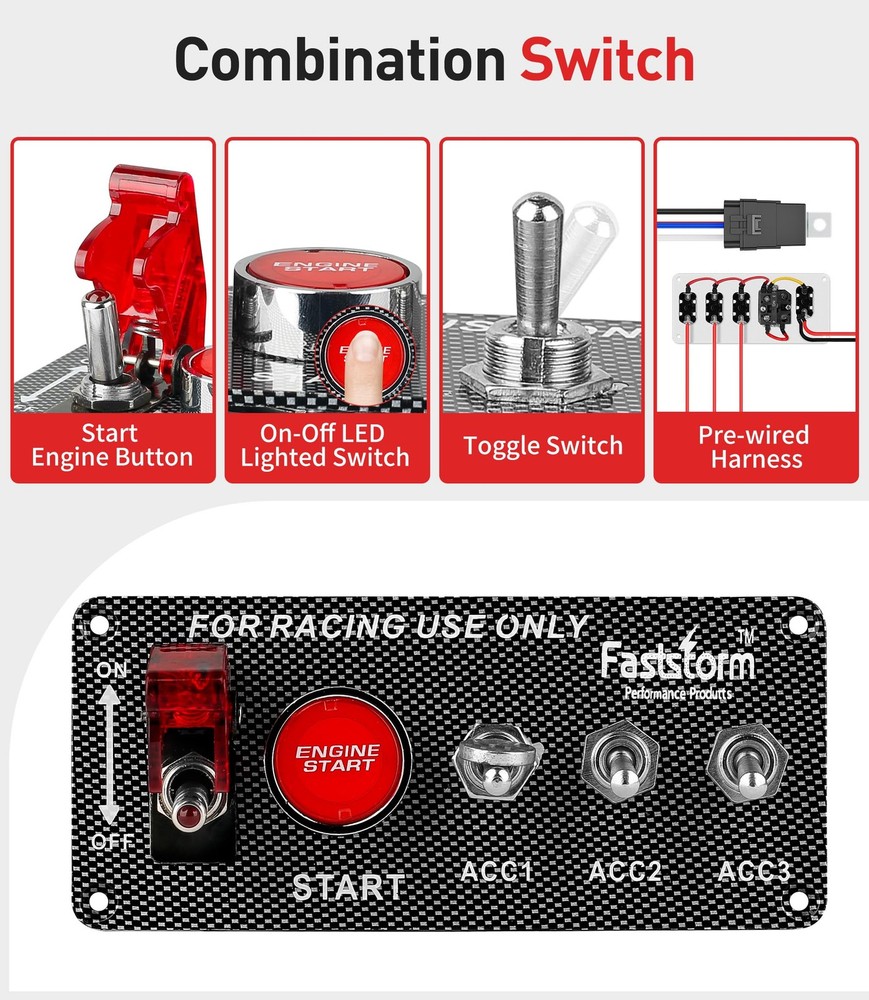 Ignition Rocker Switch Panel 12V 5 in 1 with Engine Push Button Toggle Switch...