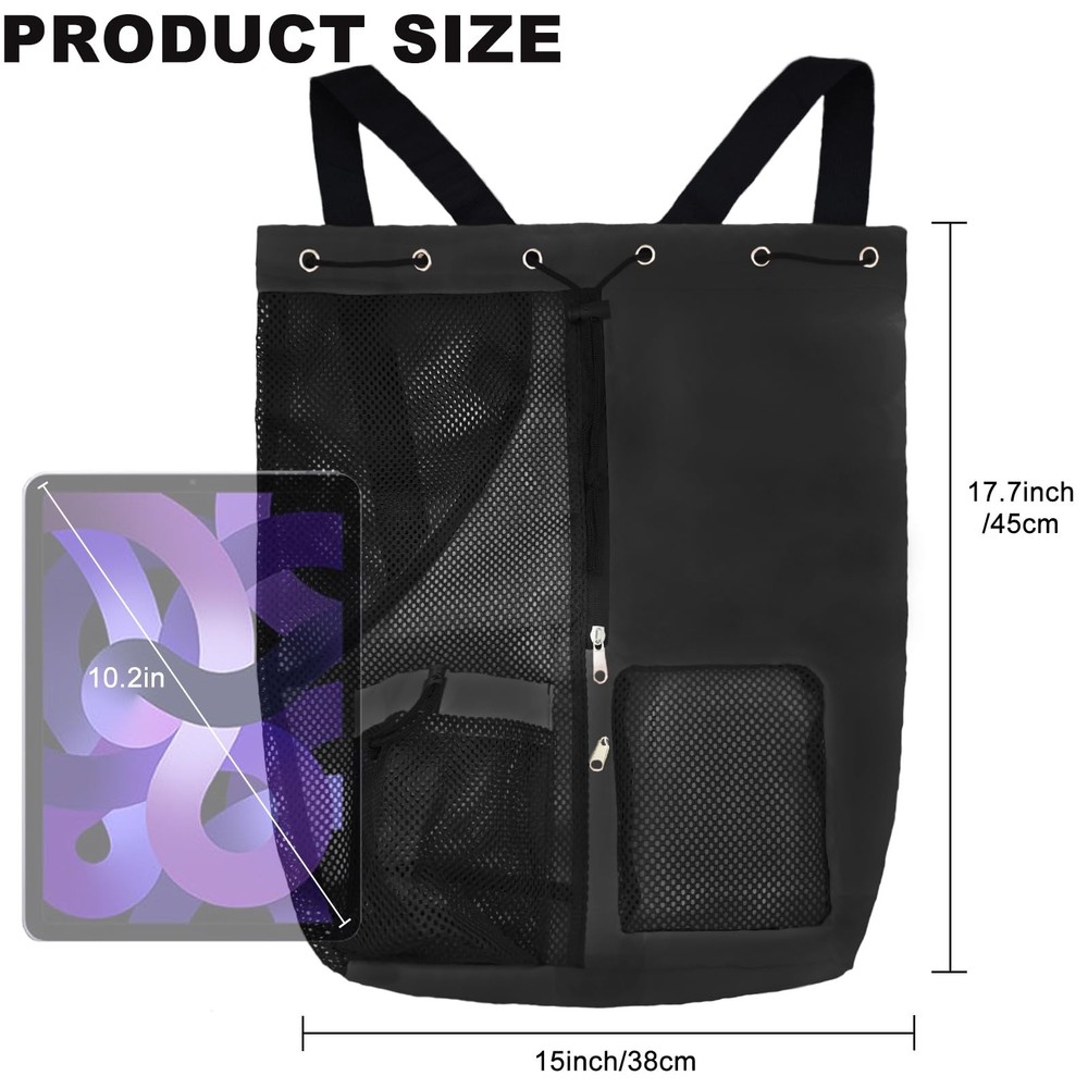 Mesh Beach Backpack with Wet Pocket Drawstring Pool Bag Waterproof Swimming B...