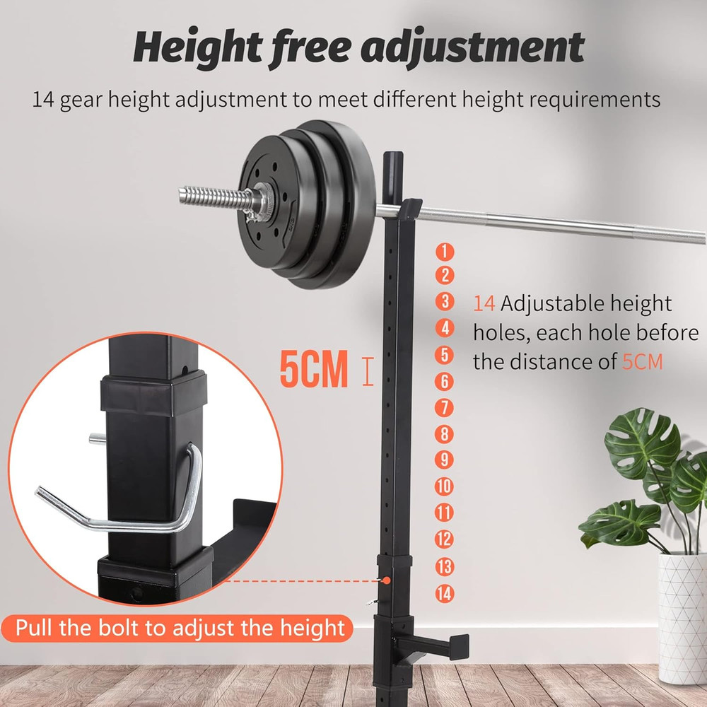 Squat Rack Adjustable Barbell Bench Press Stands 40"-66" Multi-Function Sturdy