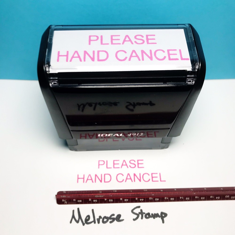 Please Hand Cancel Rubber Stamp Pink Ink Self Inking Ideal 4913