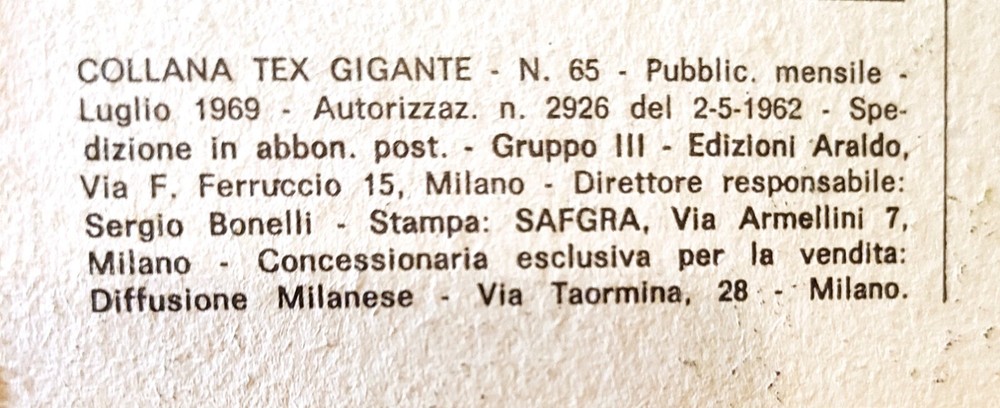 TEX Comic No. 65 Bonelli 1969 AI FERRI CORTI Read Description