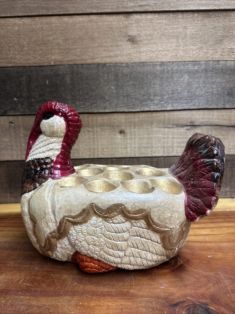 Handpainted Ceramic Turkey Deviled Egg Holder Platter Rare