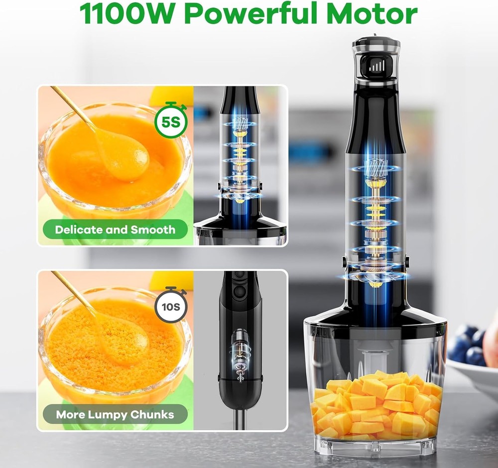 Immersion Blender Handheld Corded Hand Blenders Set 1100W Trigger Variable Speed