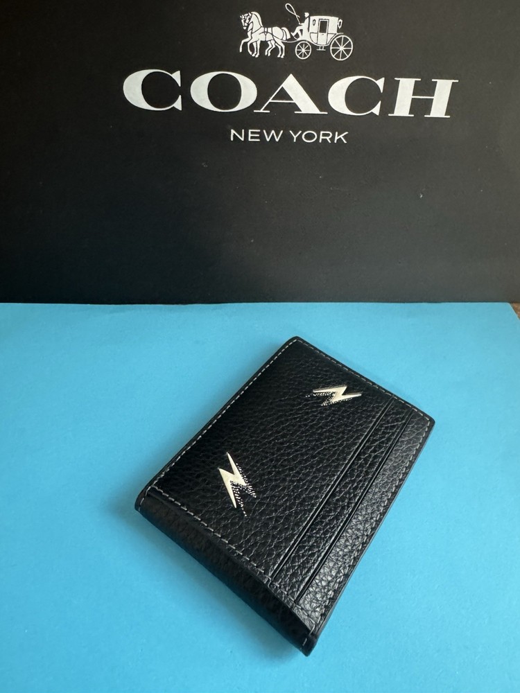 NWT Coach Compact Billfold With Lightning Bolt Print Leather Black Multi