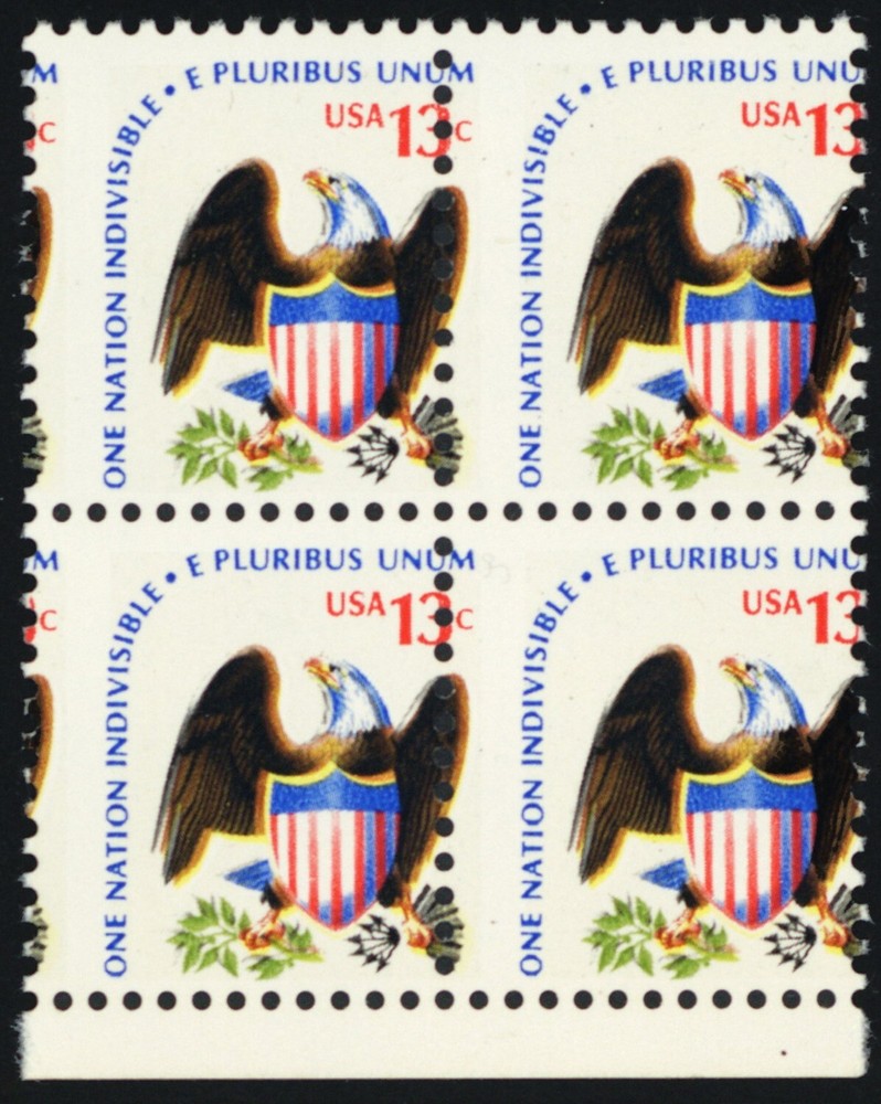 1596, Mint NH 13¢ Perforation Shift Error Block * Stuart Katz