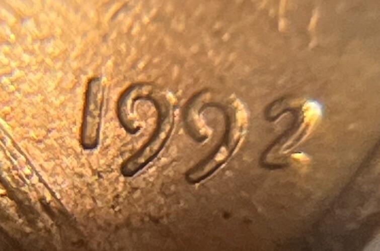 1992 BU Penny Date Error Missing Part Of 2 Toning