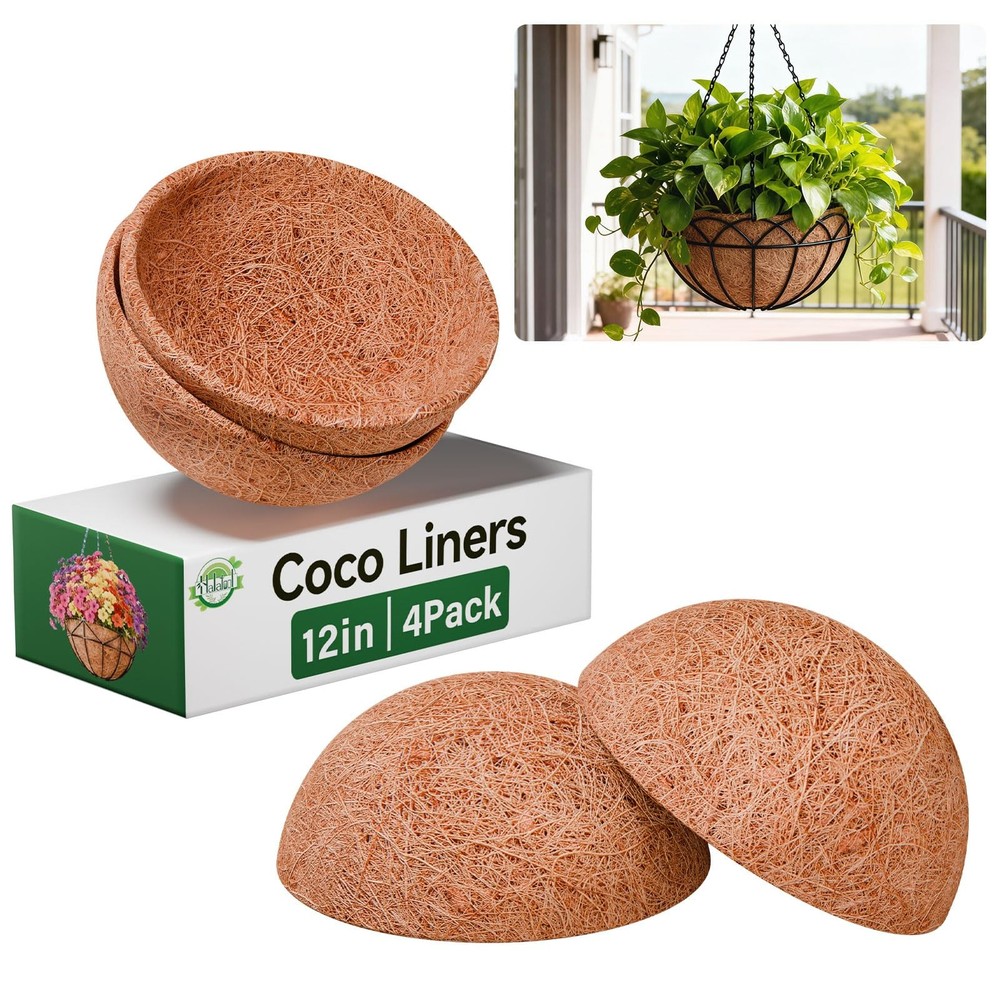 4 Pack 12 Inch Coco Liners Natural Coconut Liners for Planters Round Coco Coi...