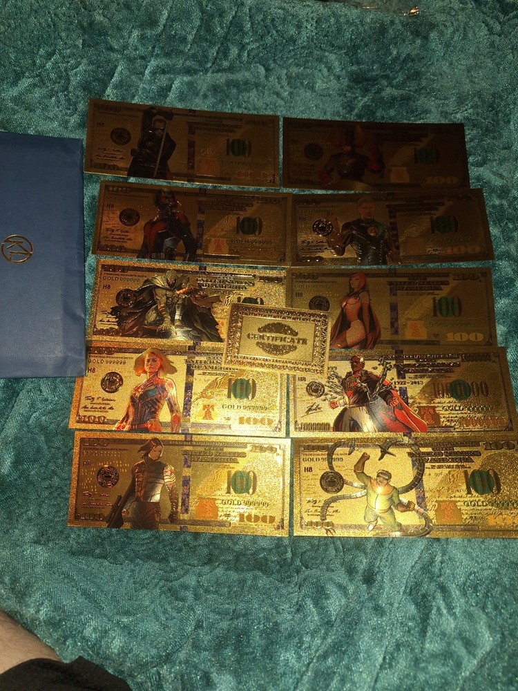 collectable 24kt foil plated 100 bills marvel characters.