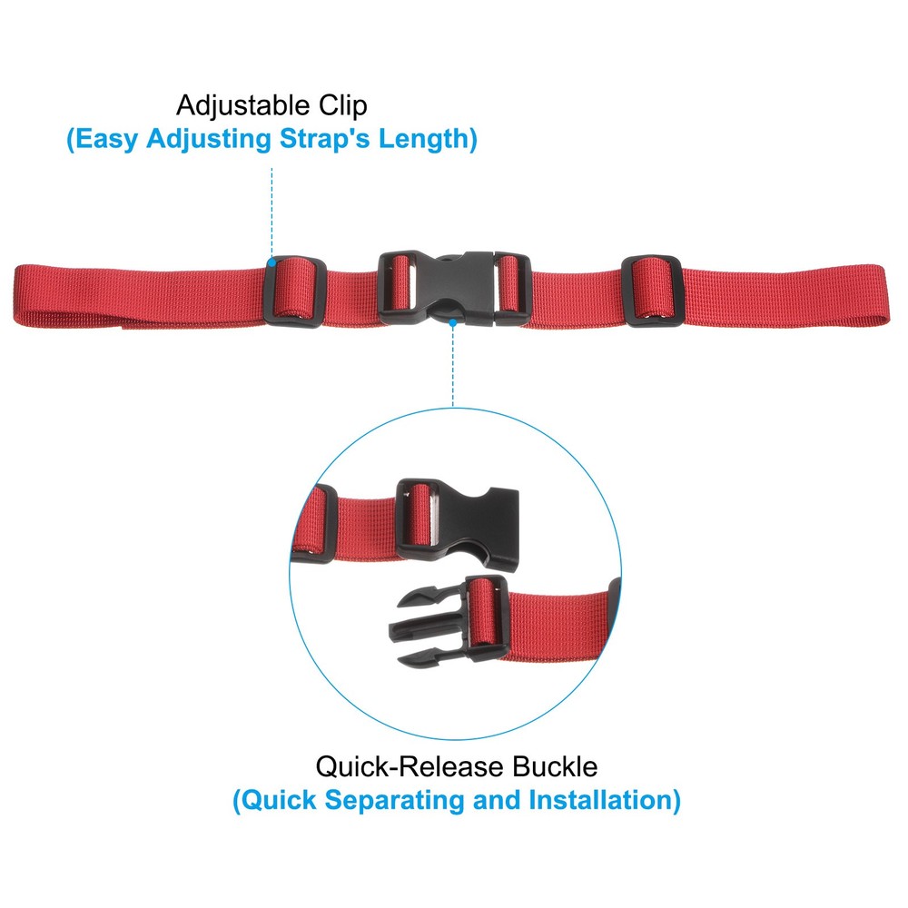 2Pcs Backpack Chest Strap Set Strap w/ Quick-Release Buckle, Black Red