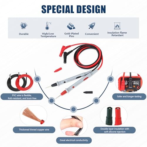 4-Piece Multimeter Test Leads Kit - Flexible 41in Test Wires with Multimeter
