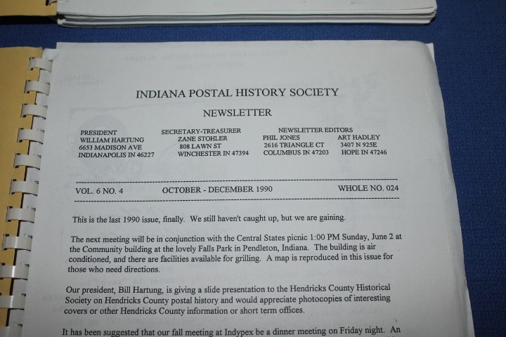 Journal Indiana Postal History Society + Newsletters Many years BlueLakeStamps