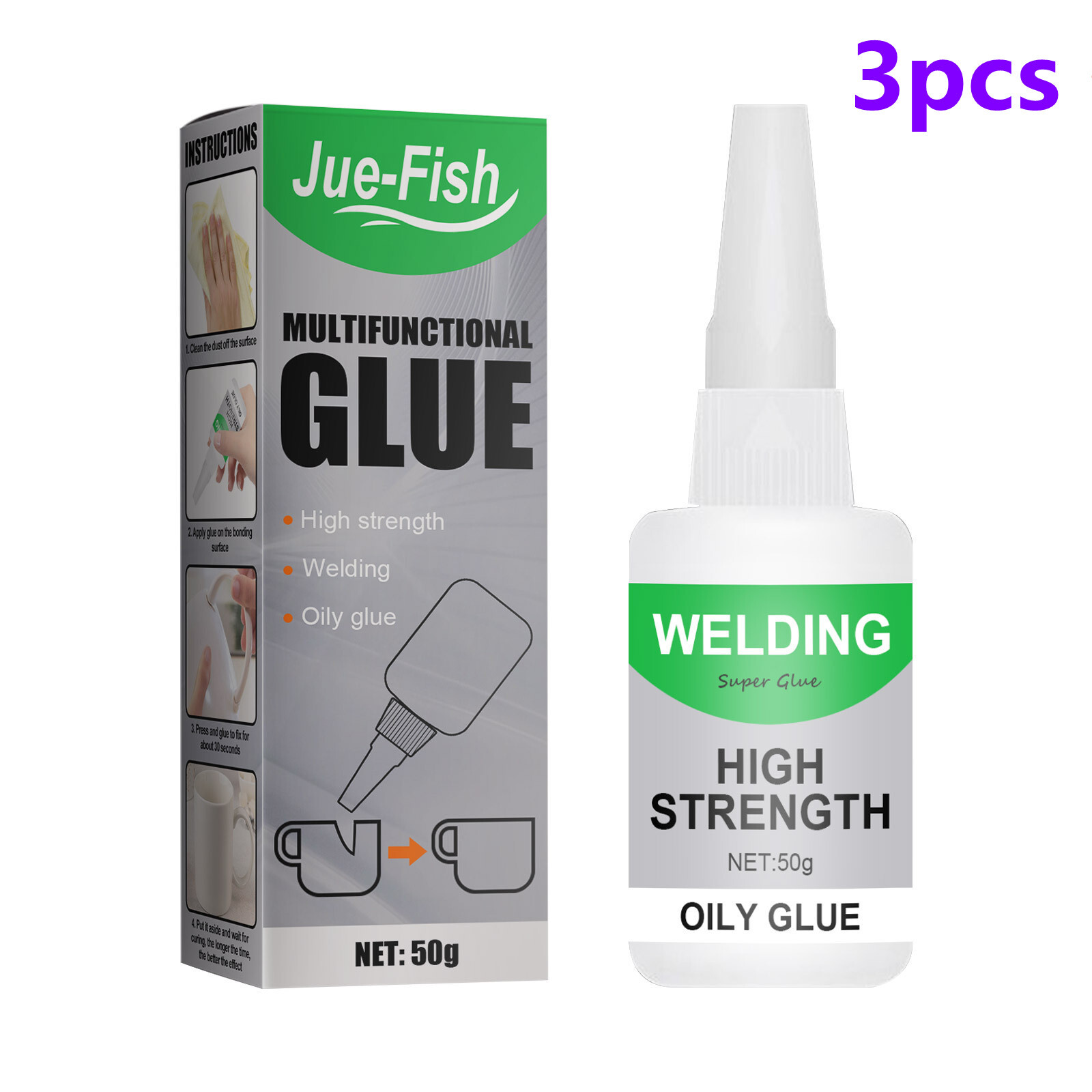 3pcs Powerful Welding High-Strength Oily Glue Uniglue Universal Super Glue 50ml