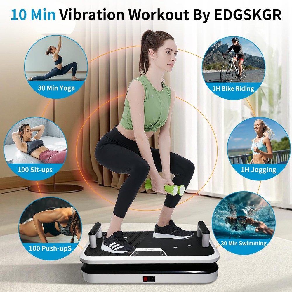 Vibration Plate Exercise Machine with Pushup Handle & Bluetooth, Full-Body Vi...