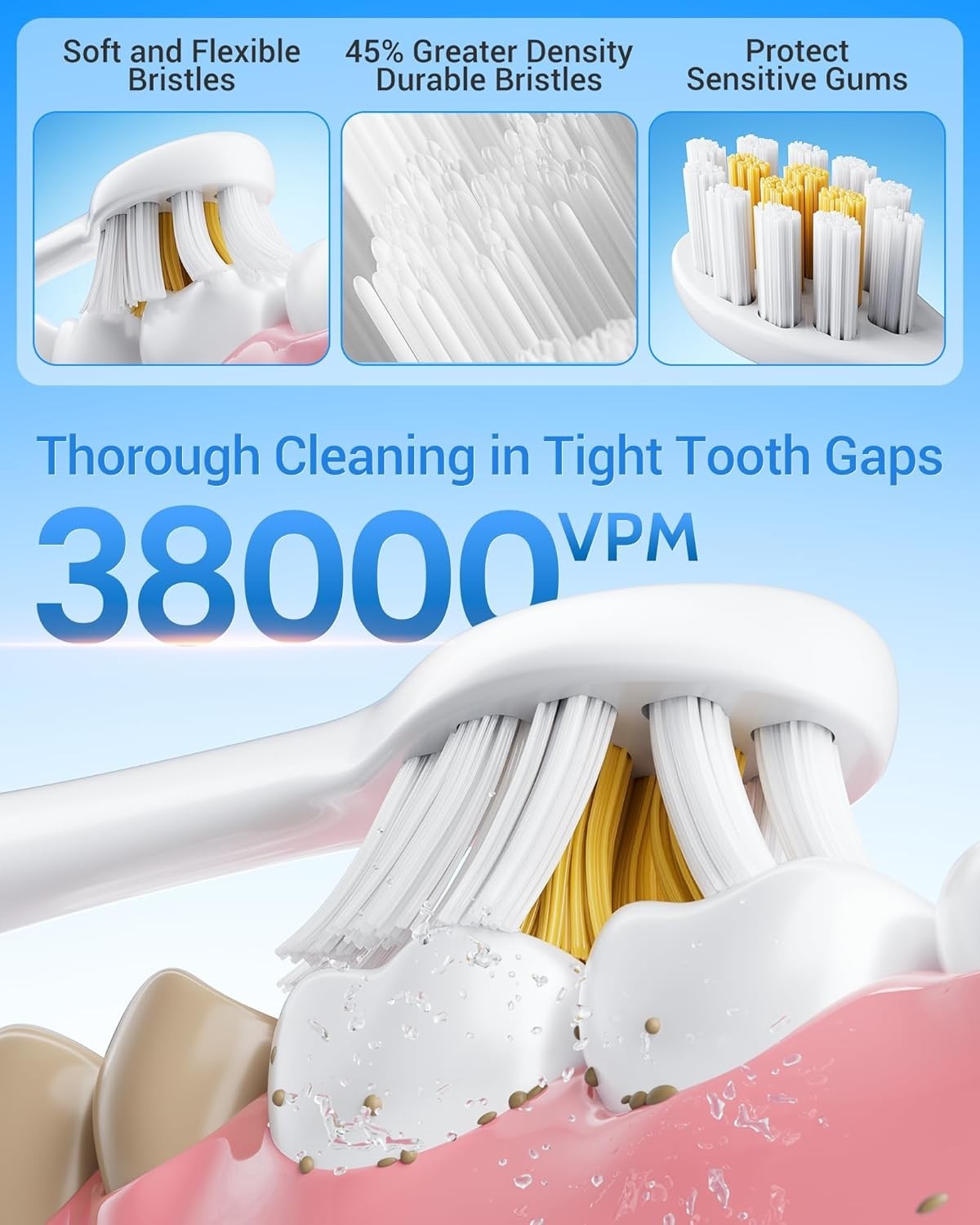 2 Pack Electric Toothbrush Sonic Toothbrush USB Rechargeable 12 Heads 6 Modes