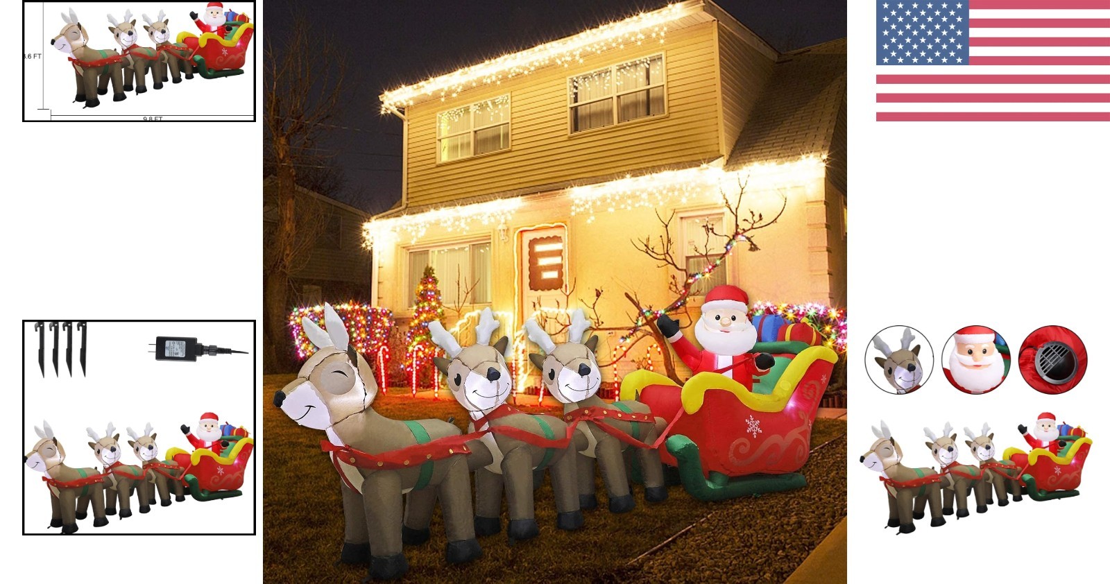 Spectacular 9.5 FT Inflatable Santa Claus with Sleigh & Reindeer - Outdoor Decor