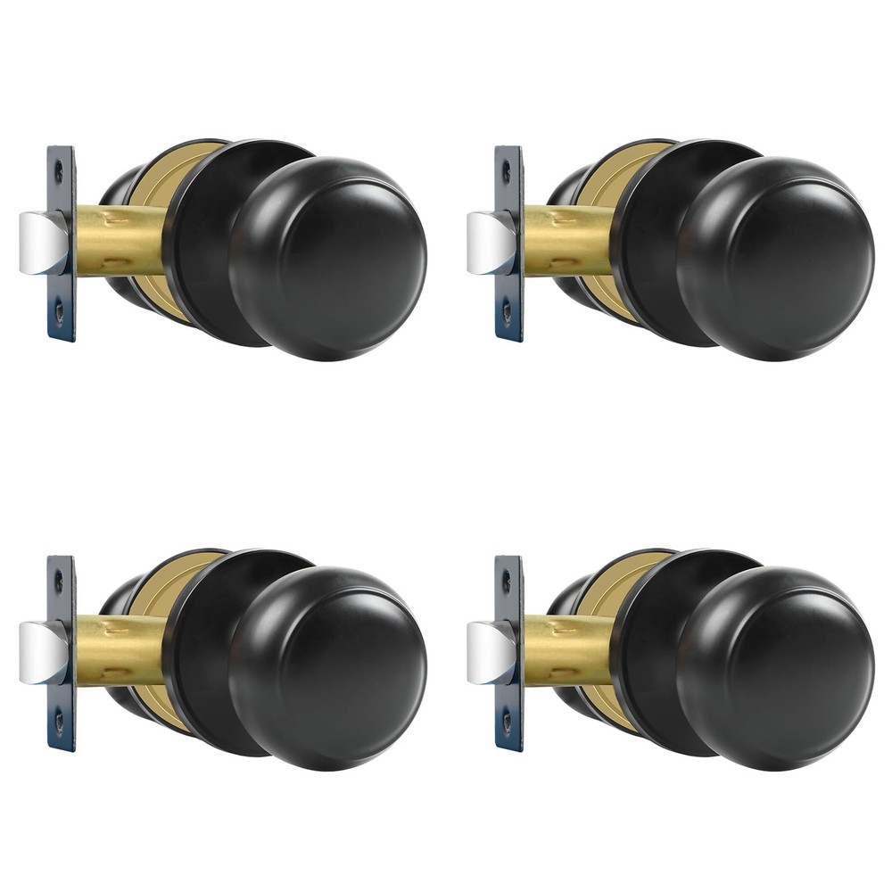 Passage Door Knobs, 4 Pack Matte Black Door Knobs, for Hallway & Closet Non-L...