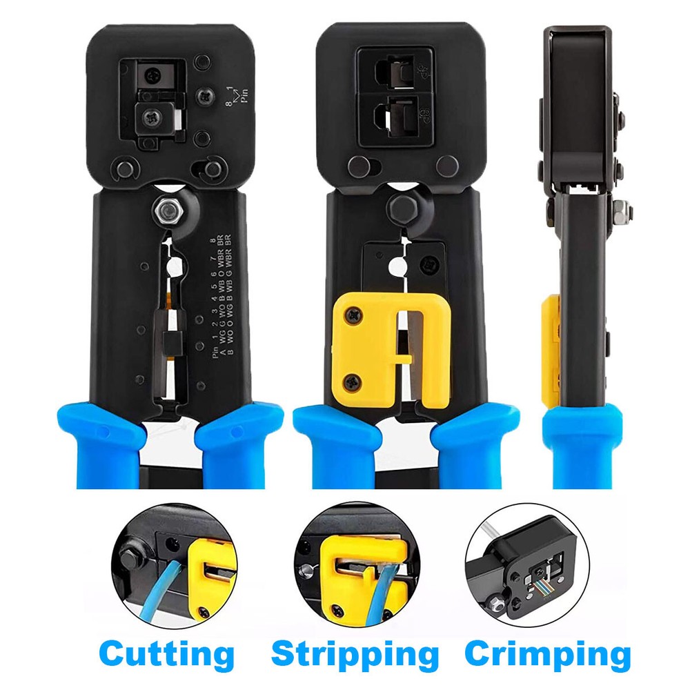 Vertical Cable RJ45 Professional Crimping Tool and 100 pcs CAT6 Connector Bundle
