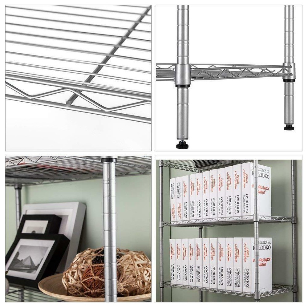 New 5 Tier Wire Shelving Rack Adjustable Shelf Storage Unit Heavy Duty Silver