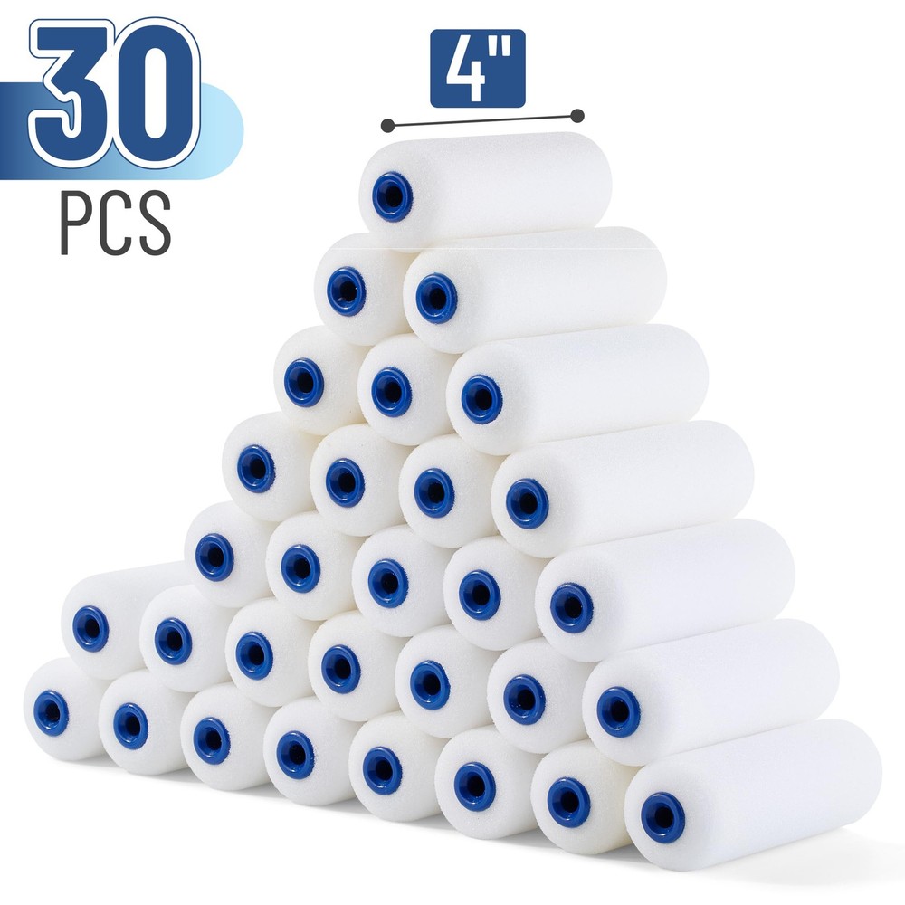 Bates- Foam Paint Roller Covers, 4 Inch, 30 Pack, 4 White