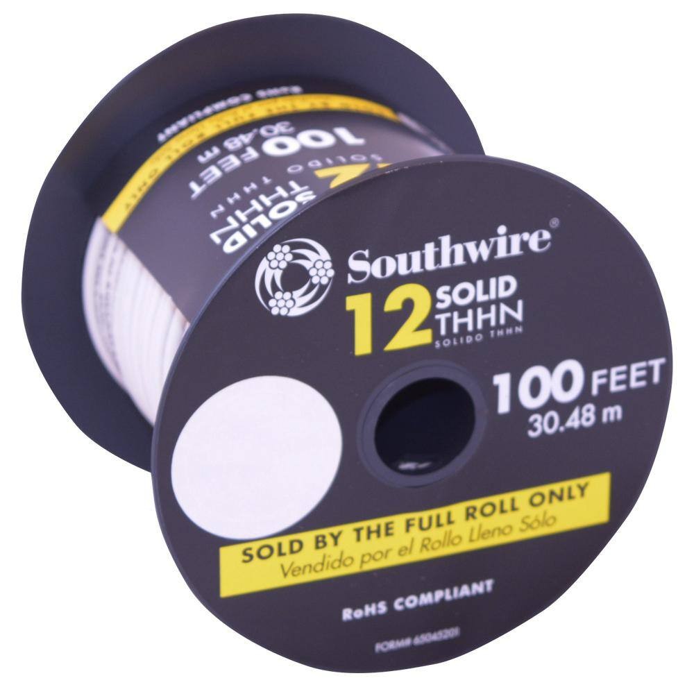 Southwire 100 ft. 12 White Solid CU THHN Wire