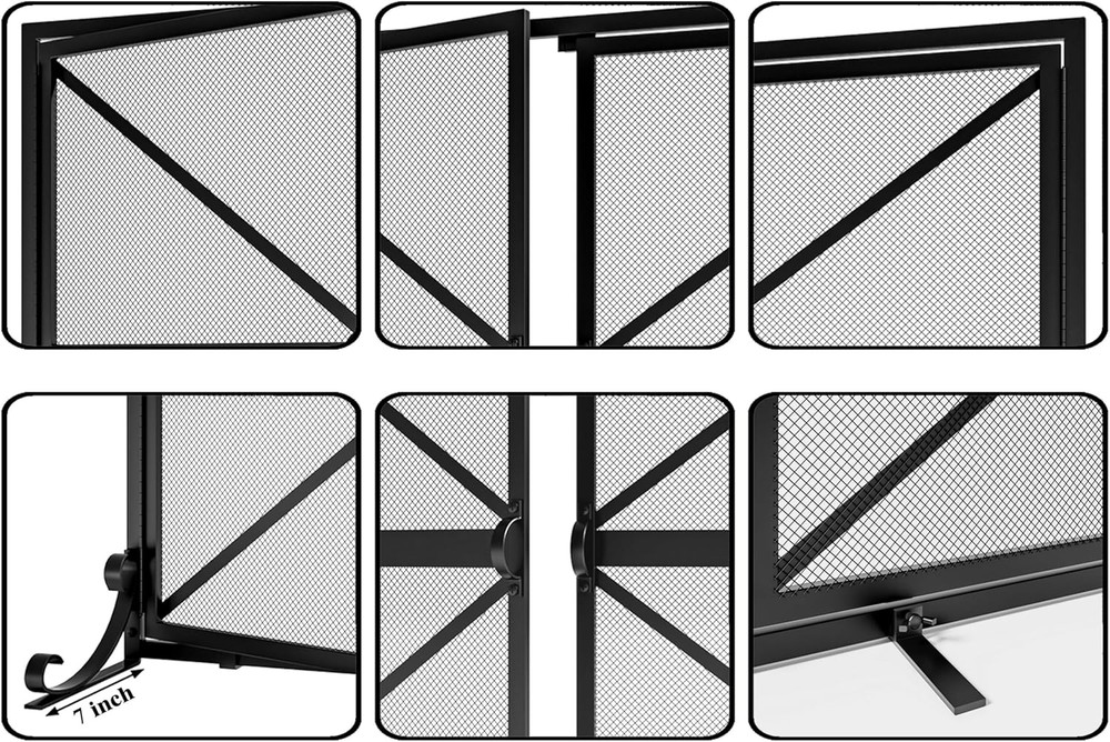 Fireplace Screen with Doors, 2-Pannel Handcrafted Solid Wrought Iron Decorative