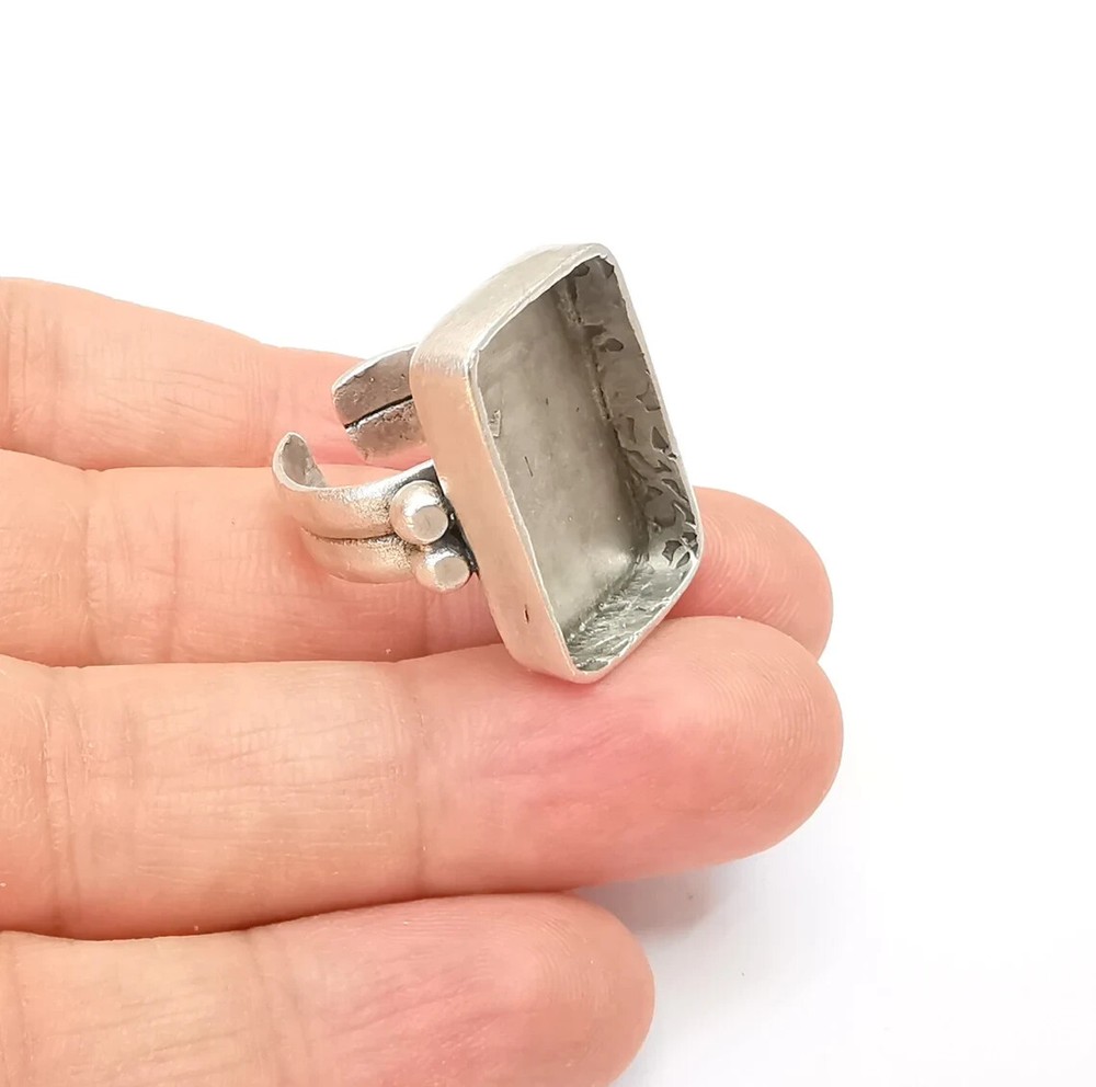 Rectangle Ring Setting Resin Blank Cabochon Mounting Adjustable Dried Flower