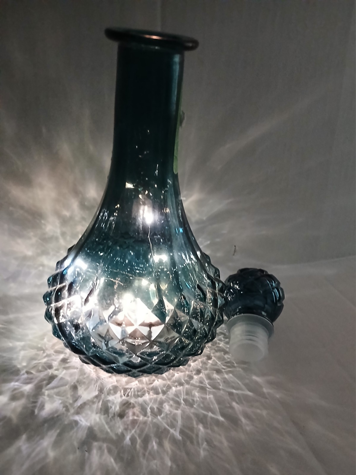 Dark Teal Blue Lightup Genie Bottle Basket Weave 11"