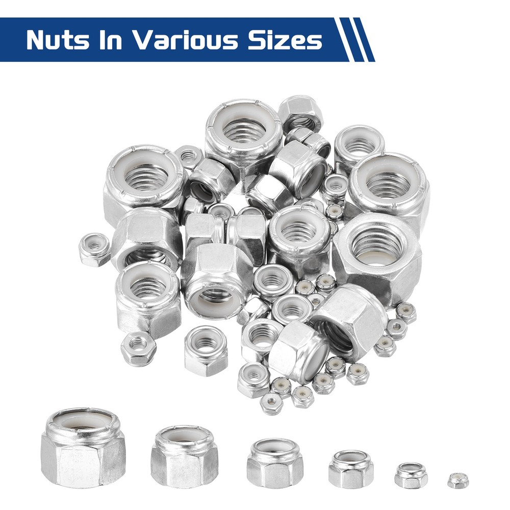 50Pcs Nylon Lock Hex Nuts - [#4 x 40], 304 Stainless Nuts, Silver
