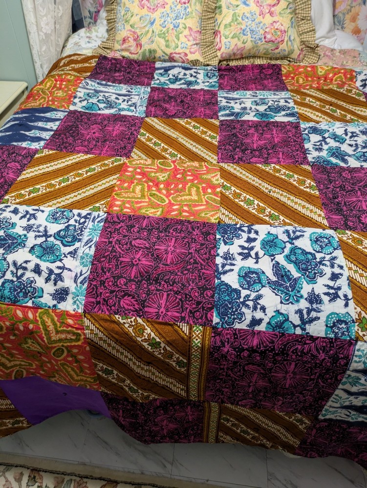 Handmade Boho 77 X 77 Bright Multicolor Purple Orange Patchwork Cotton Quilt