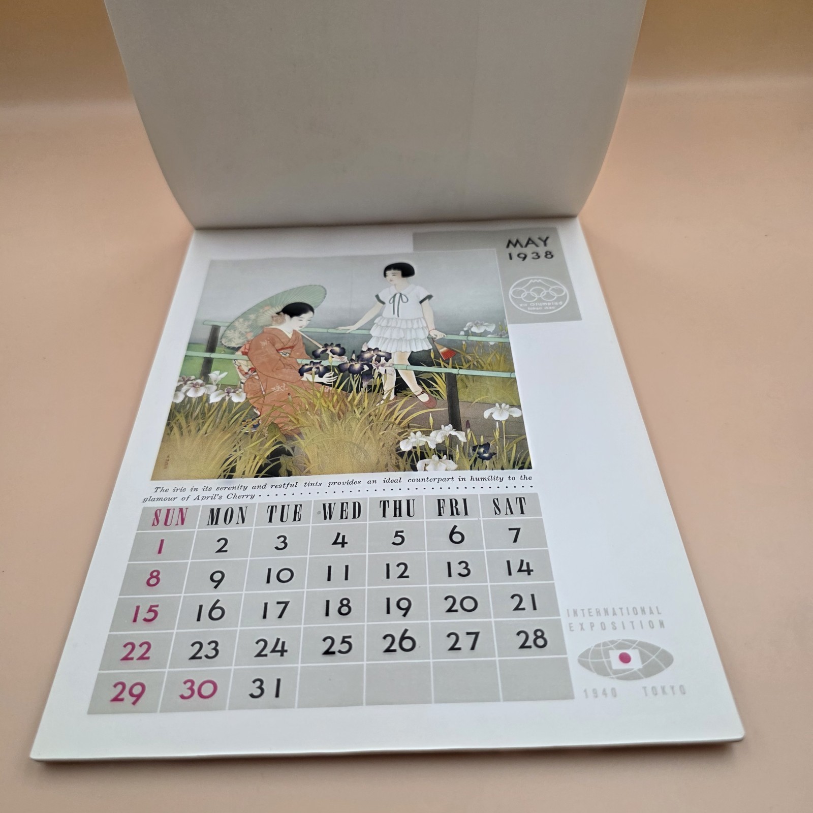 RARE XII Olympiad Ephemera Tokyo Japan 1938 Calendar WWII Canceled 1940 Olympics