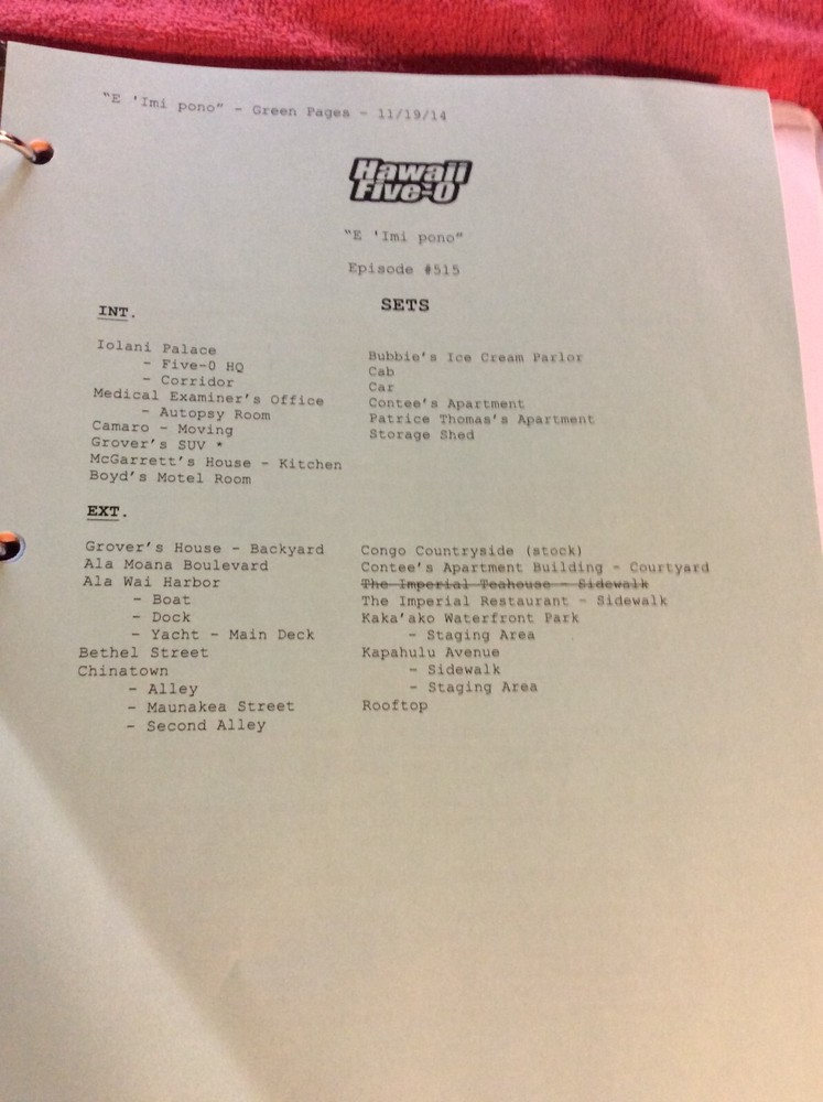 HAWAII FIVE-O ORIGINAL SCRIPT 515 SCHEDULE 2014 E 'IMI PONO DANIEL DAE KIM