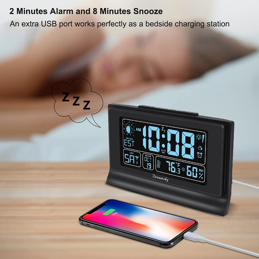 Smart Alarm Clock with Humidity, Temperature Display Moon Phase Function