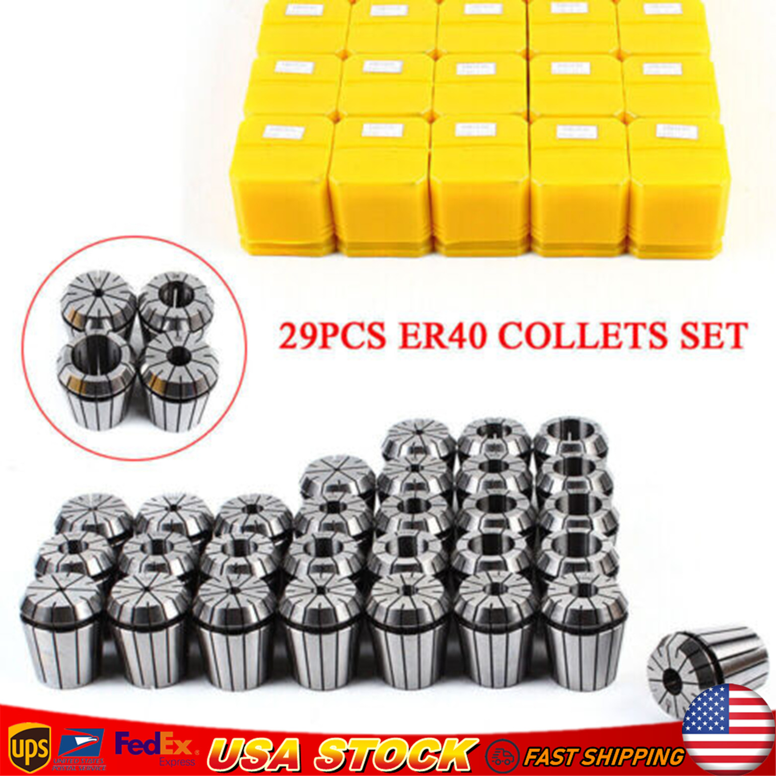 29 Pcs ER40 Precision Spring Collet Set Milling Lathe CNC Chuck Bit Holder Tool