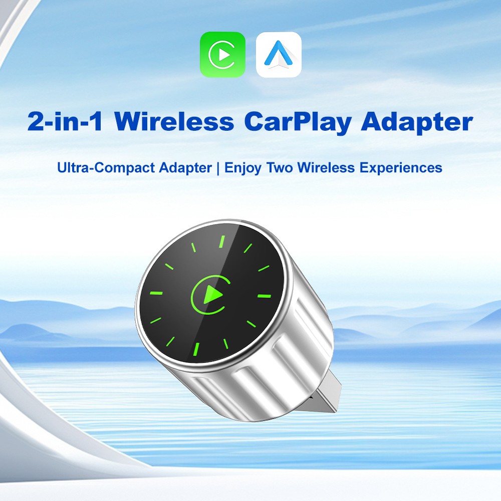 USB Plug Play 2-in-1 Wireless CarPlay Android Auto Adapter for Wired to Wireless
