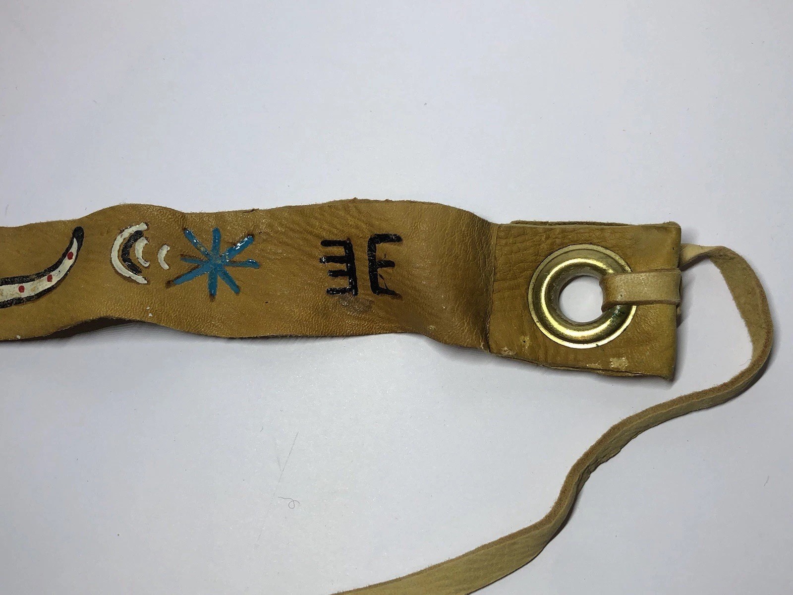 Vintage Native American Leather Headband Hand Made & Painted Tribe History