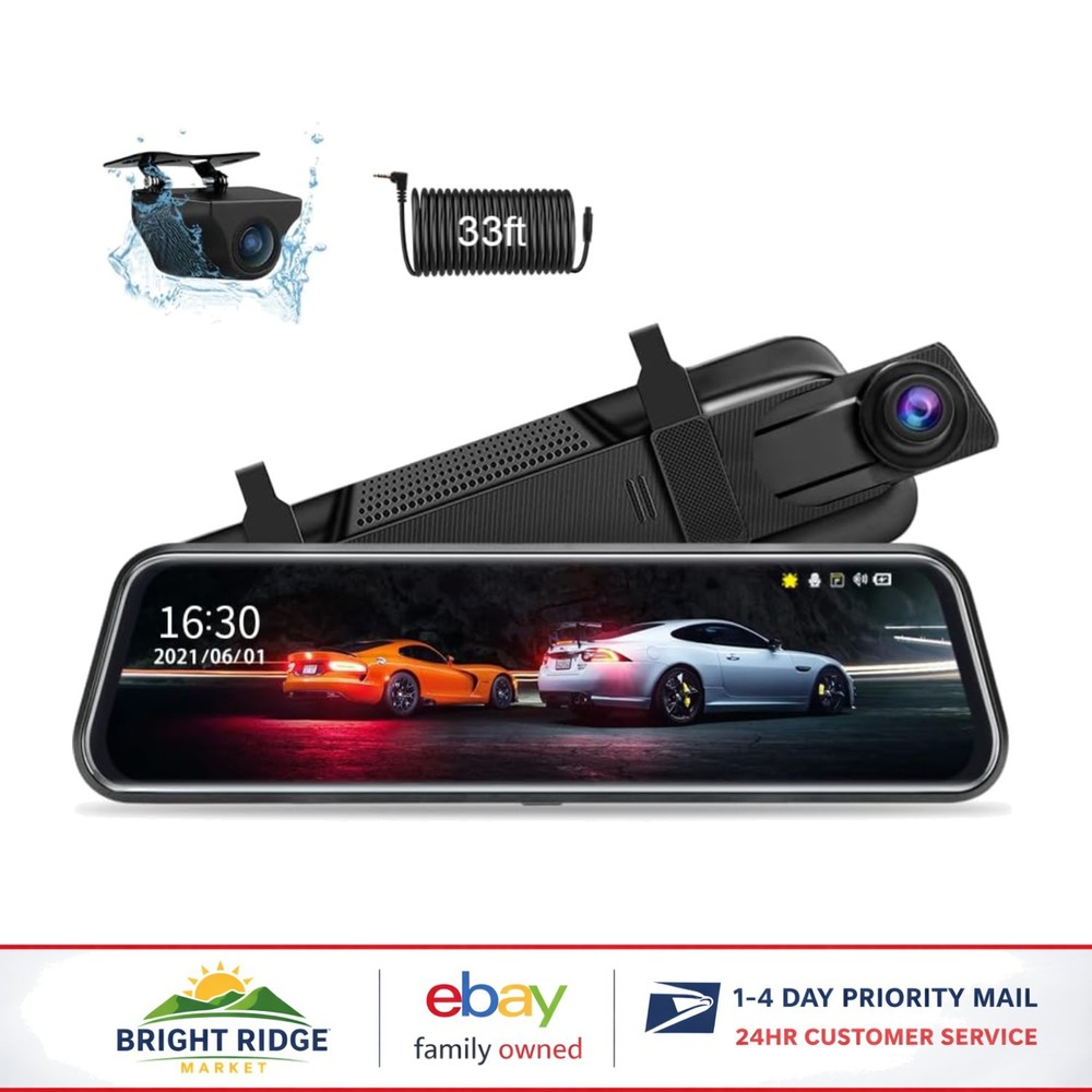 Rearview Mirror Dash Cam with Touch Control & Super Night Vision Features